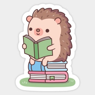 Cute Hedgehog Reading A Book Sticker